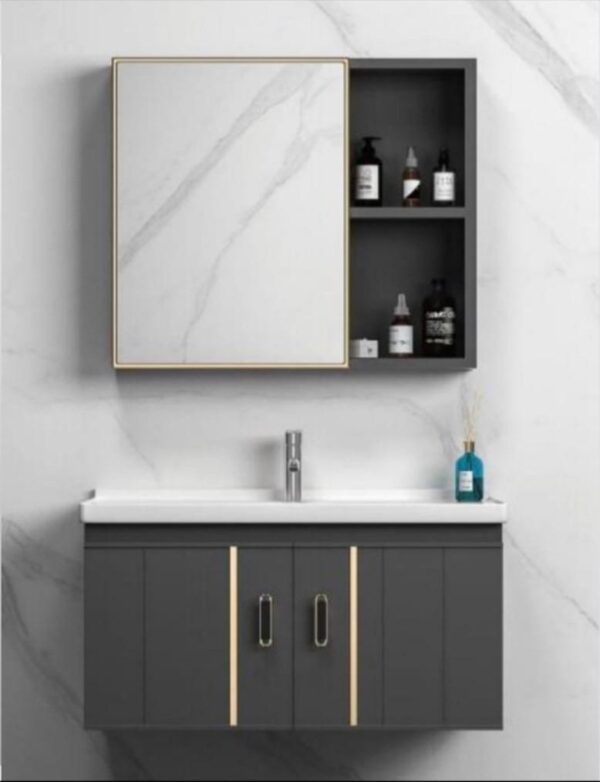 GREY CABINET WITH GOLDEN STRIPS